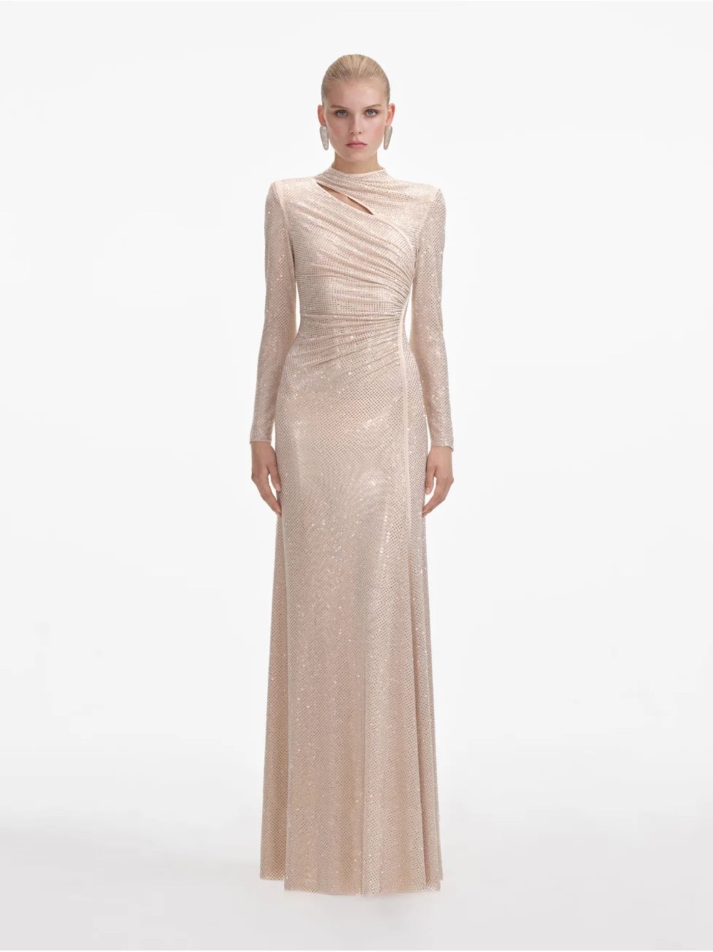 Self-Portrait Gold-Rhinestone Mesh Cut Out Maxi Dress